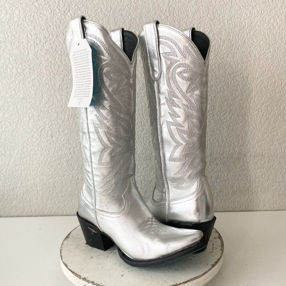 Lane SMOKESHOW Womens Cowboy Boots 7 Silver Trail Western Cowgirl Mid Calf Tall
